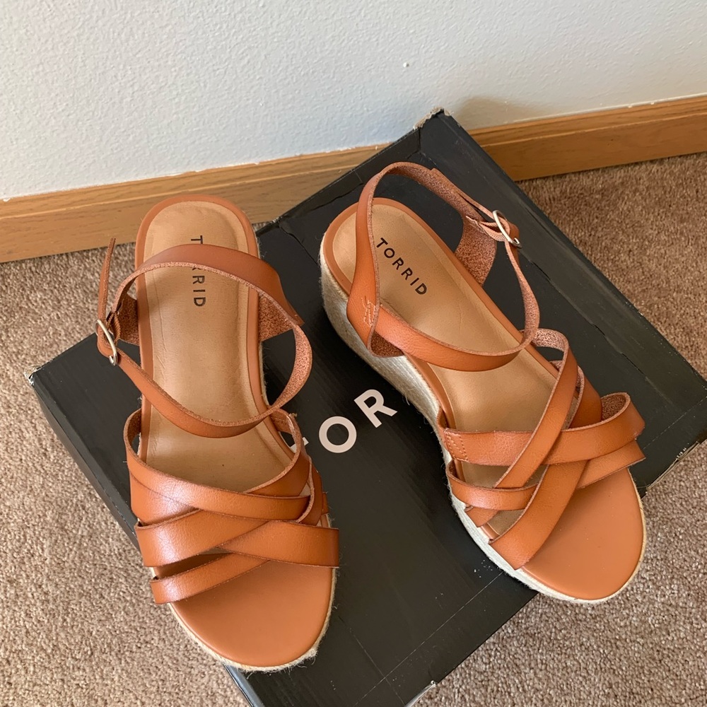 Cognac Faux Leather Espadrille Wedge Platform